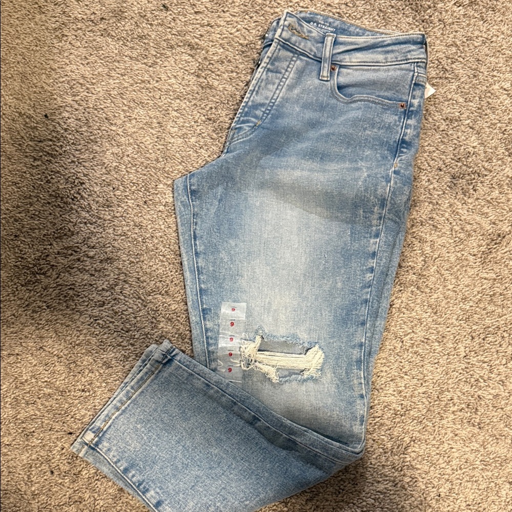 Old Navy Light Blue Distressed Straight Leg Jeans